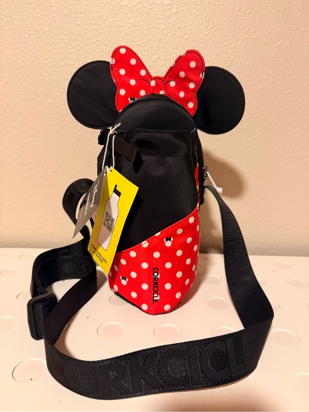 NWT Corkcicle Minnie Mouse Red & Black Polka Dot Crossbody Bottle Carrier